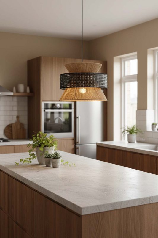 Kitchen Black Bamboo Silk Pendant Light - Clean & Modern Look