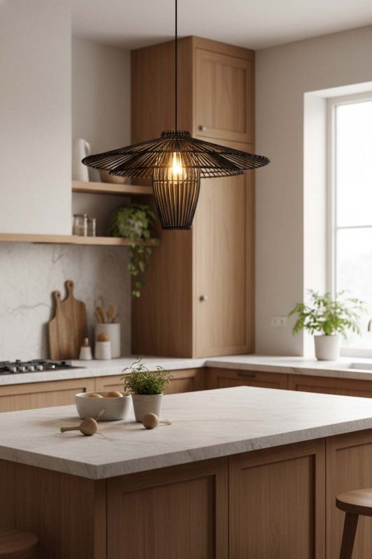 Kitchen Black Bamboo Starburst Pendant Light - Bright & Functional