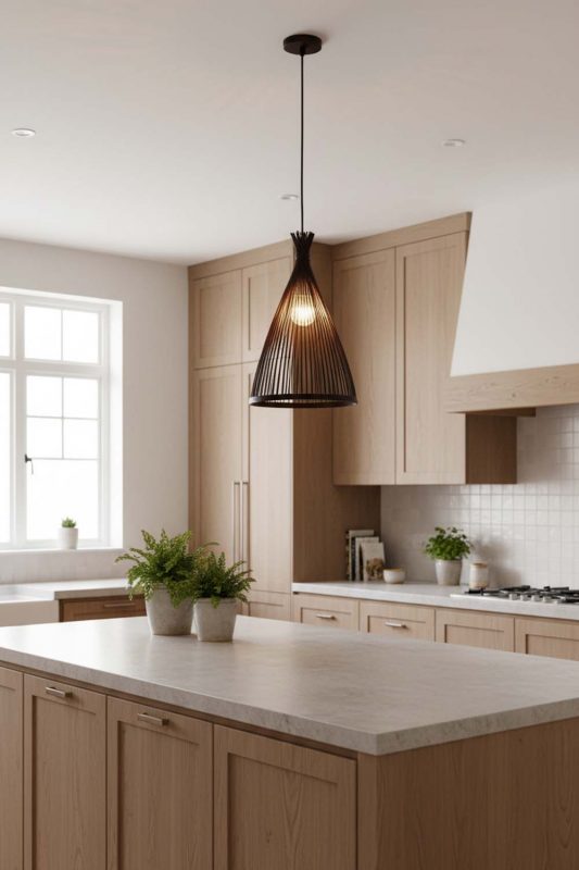 Kitchen Black Bamboo Tapered Pendant Light - Sleek & Stylish
