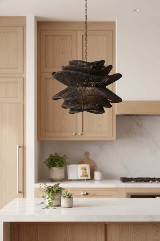 Kitchen Black Vietnamese Flower Rattan Chandelier - Sleek & Stylish