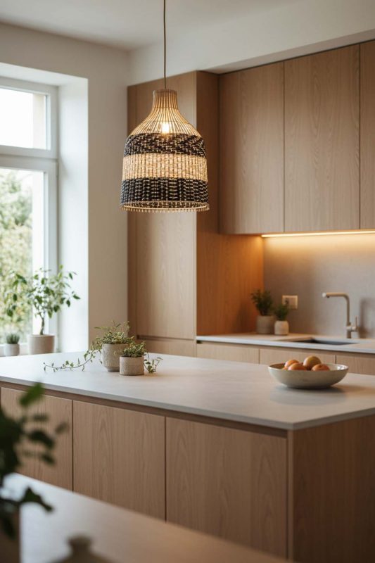 Kitchen Black White Dome Rattan Pendant - Fresh & Inviting