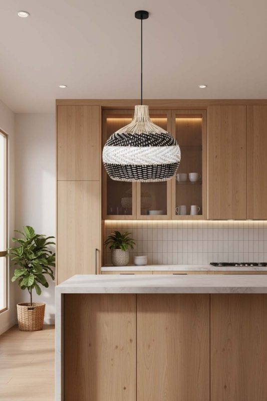 Kitchen Black White Rattan Pendant Light - Practical & Beautiful