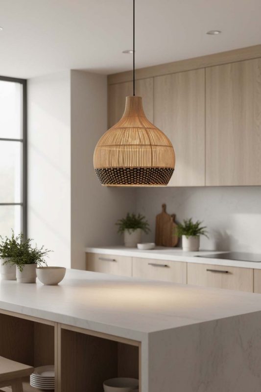 Kitchen Bottom Black Rattan Pendant Light - Bright & Functional