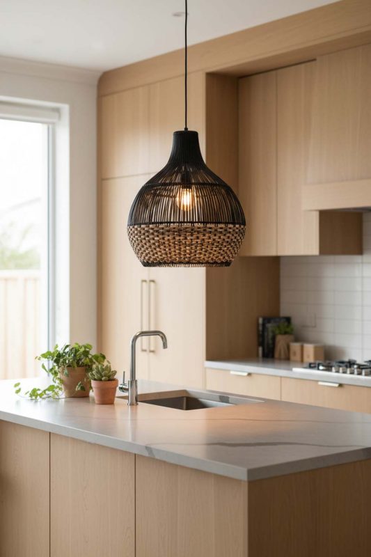 Kitchen Bottom Tan Brown Rattan Light Black Body - Sleek & Stylish