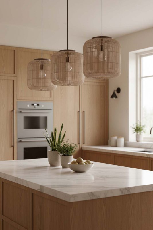 Kitchen Brown Rattan Capsule Pendant Light - Bright & Functional