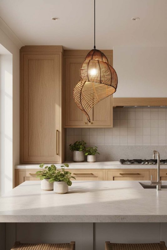 Kitchen Brown Rattan Spiral Pendant Light - Fresh & Inviting