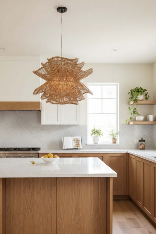Kitchen Brown Vietnamese Flower Rattan Chandelier - Practical & Beautiful