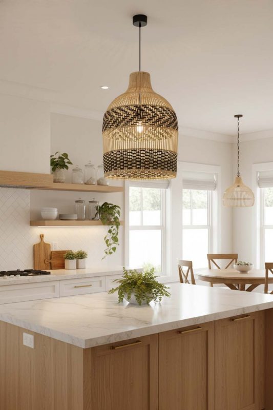 Kitchen Double Band Wicker Bell Pendant Light - Practical & Beautiful