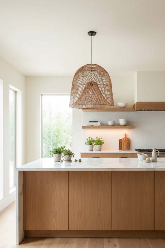 Kitchen Double Layer Rattan Cage Pendant - Clean & Modern Look