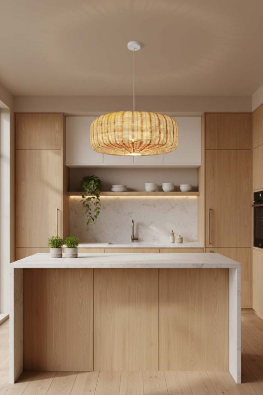 Kitchen Flat Drum Rattan Chandelier - Practical & Beautiful