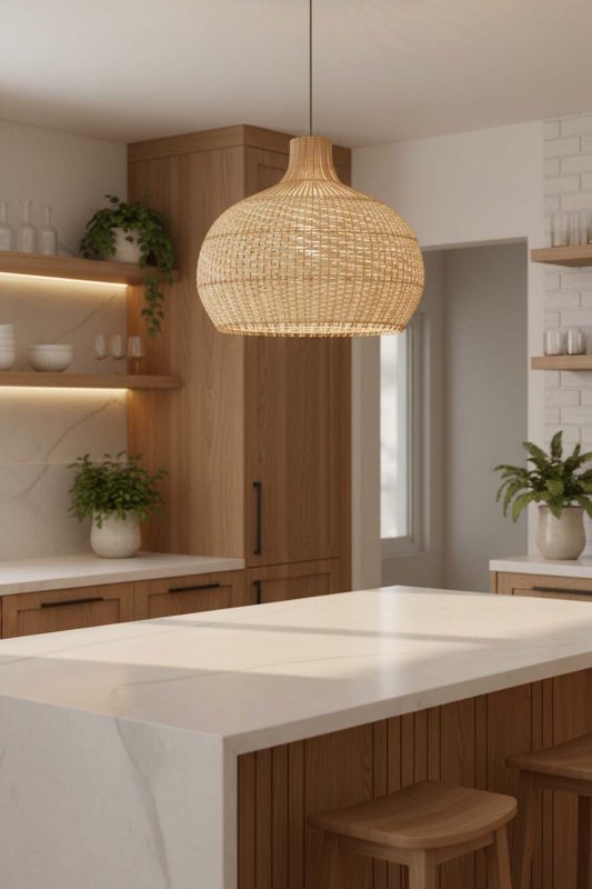 Kitchen Full White Rattan Pendant Light - Practical & Beautiful