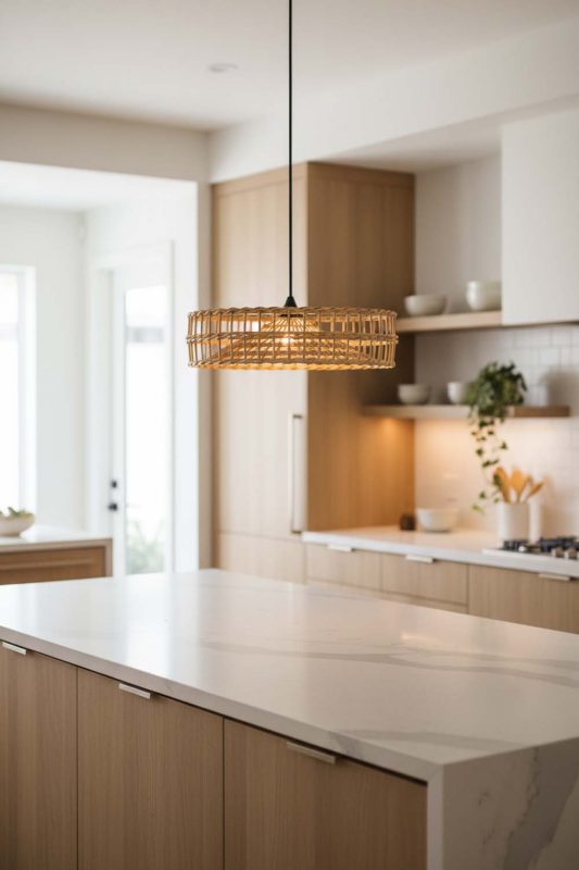 Kitchen Halo Wicker Rattan Pendant - Bright & Functional