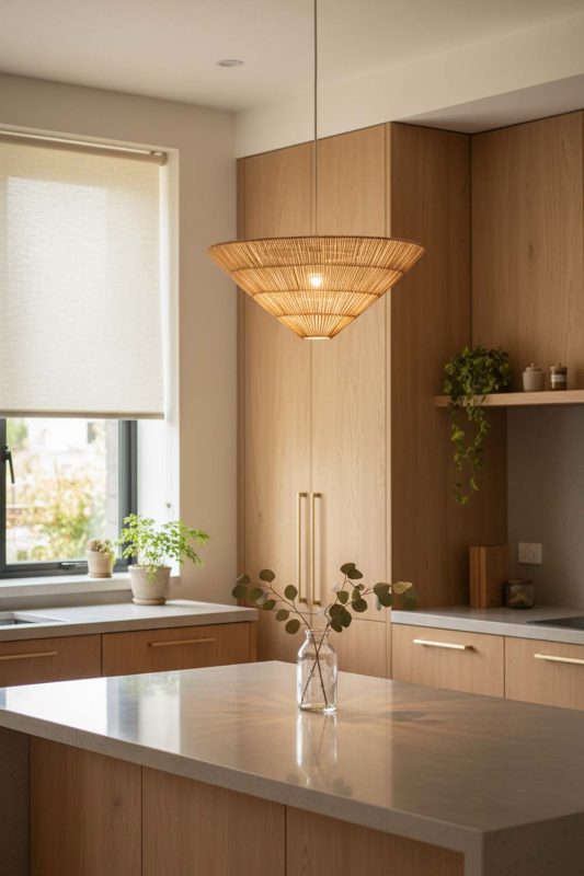 Kitchen Inverted Pyramid Rattan Pendant Light - Bright & Functional