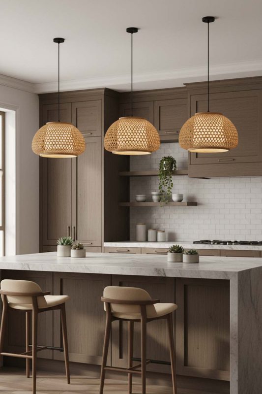 Kitchen Lattice Bamboo Pendant Light - Clean & Modern Look