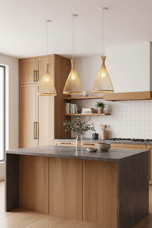 Kitchen Natural Bamboo Tapered Pendant Light - Practical & Beautiful