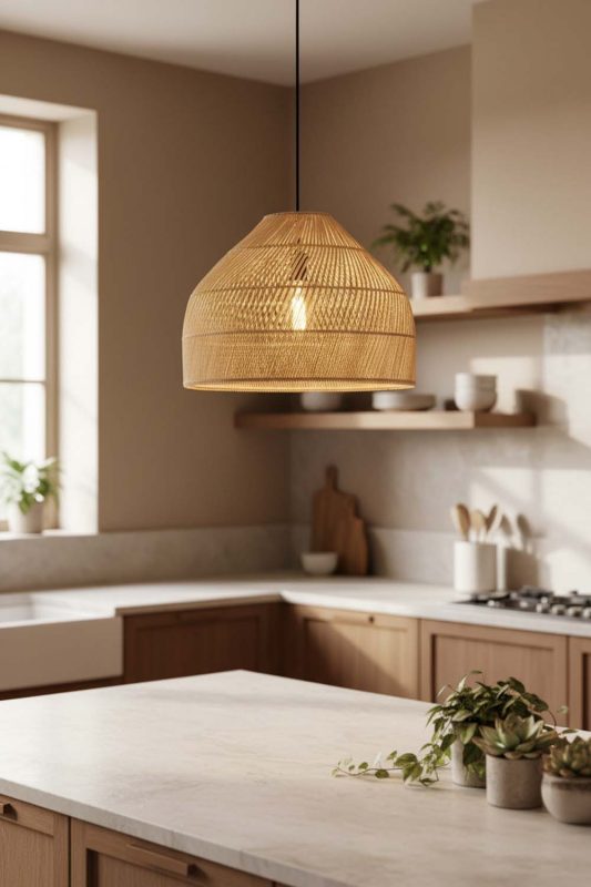Kitchen Natural Rattan Wide Dome Fixture - Bright & Functional