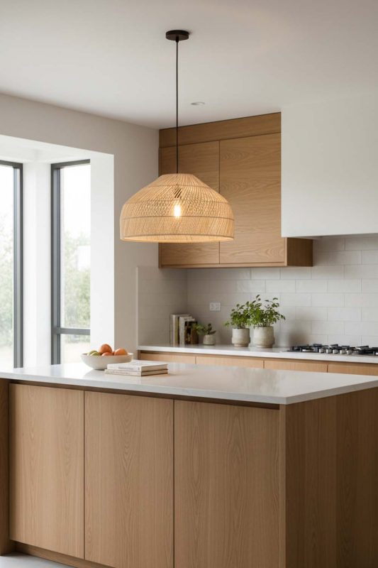 Kitchen Natural Rattan Wide Dome Pendant Light - Sleek & Stylish