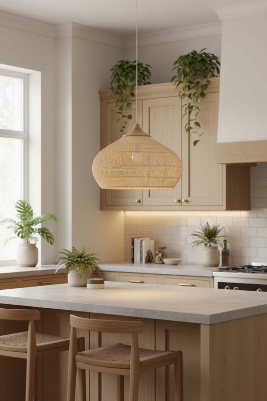 Kitchen Natural Vintage Wood Rattan Pendant Light - Clean & Modern Look