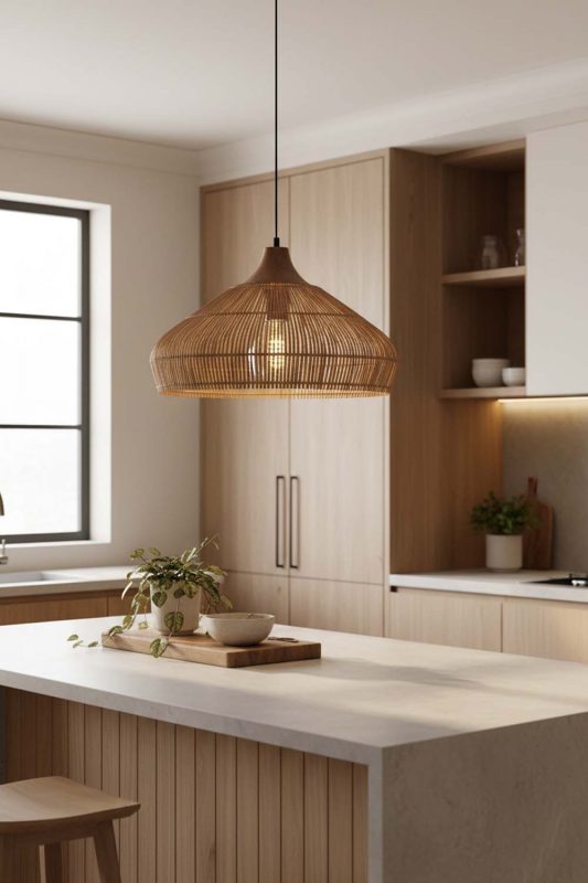 Kitchen Open Rattan Pendant Light - Clean & Modern Look