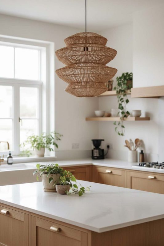 Kitchen Rattan Accordion Pendant Light - Sleek & Stylish
