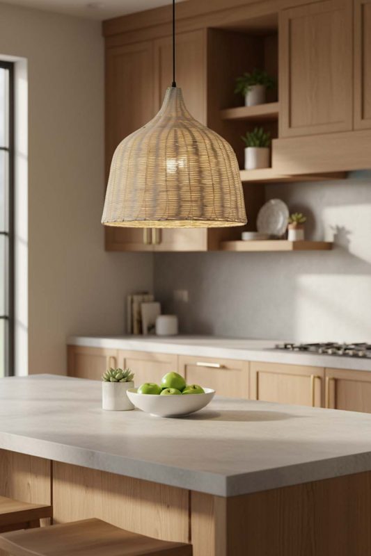 Kitchen Rattan Basket Pendant Light Natural - Fresh & Inviting