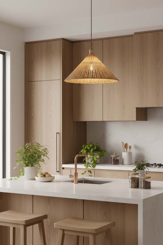Kitchen Rattan Cone Pendant Light - Bright & Functional