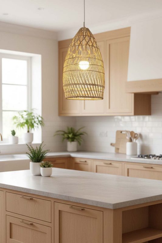 Kitchen Rattan Egg-shaped Pendant Light - Bright & Functional
