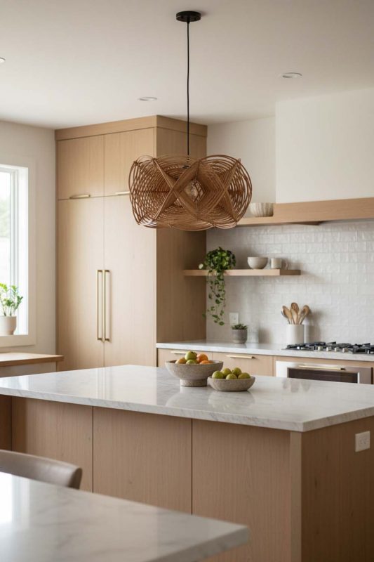 Kitchen Rattan Linear Pendant Light - Clean & Modern Look