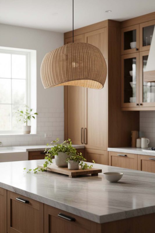 Kitchen Rattan Ribbon Pendant Light - Bright & Functional