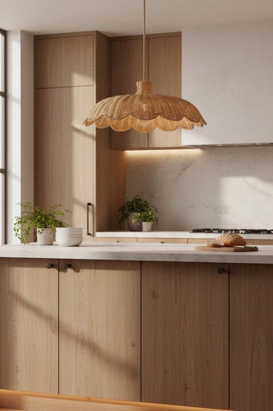 Kitchen Rattan Scalloped Lampshade - Sleek & Stylish