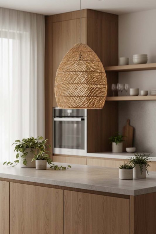 Kitchen Rattan Sophisticated Pendant - Bright & Functional