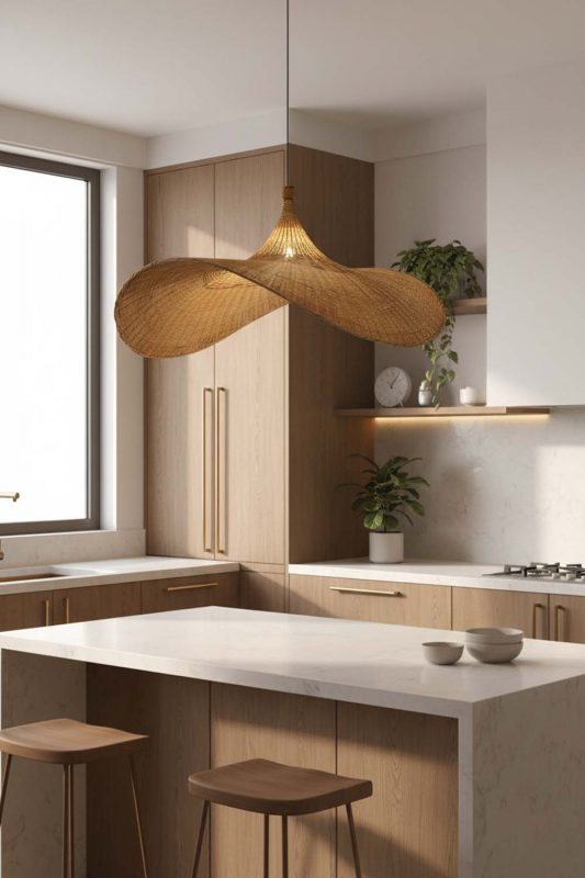 Kitchen Rattan Straw Hat Pendant Light - Sleek & Stylish
