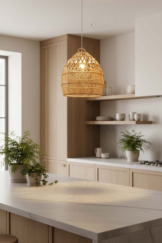 Kitchen Rattan Tapered Pendant Light - Fresh & Inviting