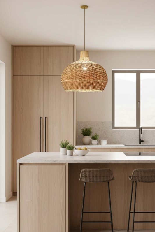 Kitchen Red Orange Rattan Pendant Light - Sleek & Stylish