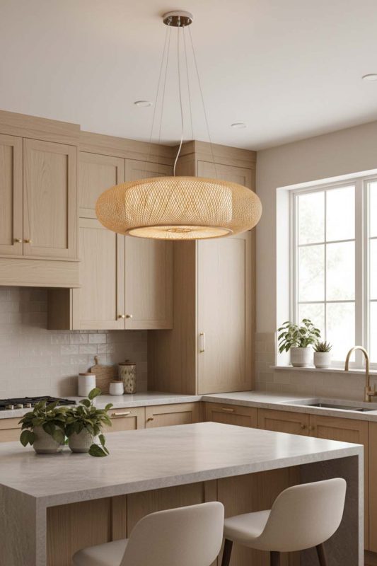 Kitchen Round Bamboo Drum Chandelier - Bright & Functional