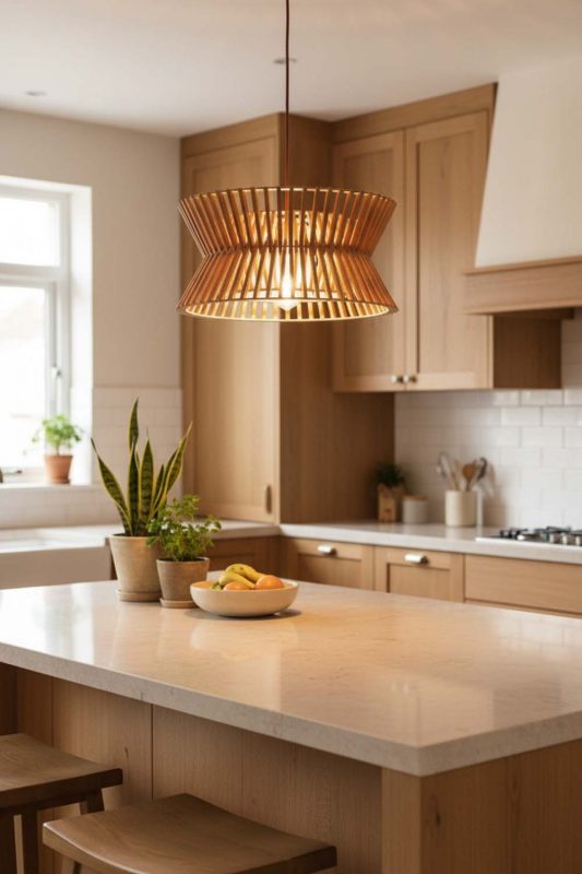 Kitchen Round Wood Slat Pendant Light - Practical & Beautiful