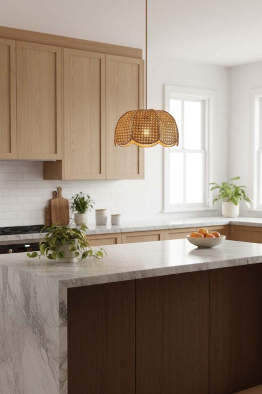 Kitchen Scalloped Wicker Lampshade - Clean & Modern Look