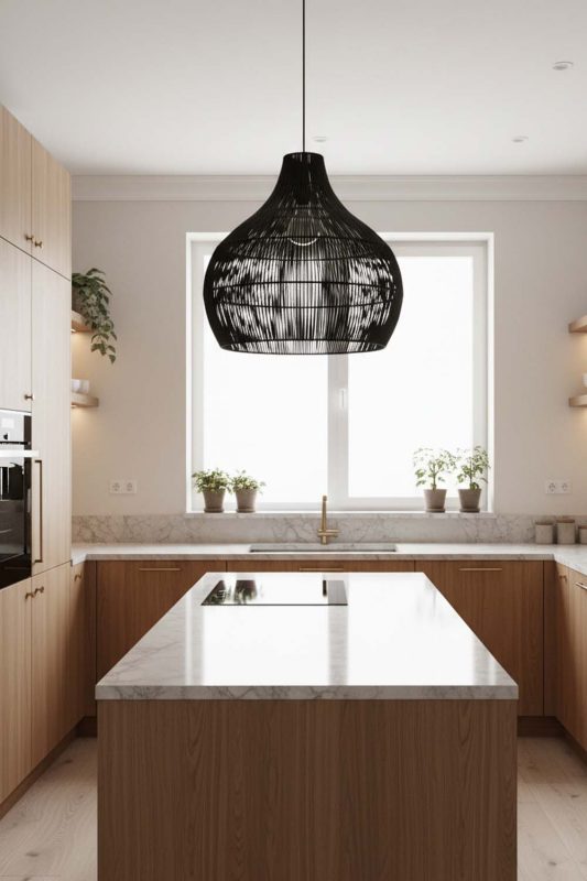 Kitchen Simple Black Rattan Pendant Light - Clean & Modern Look