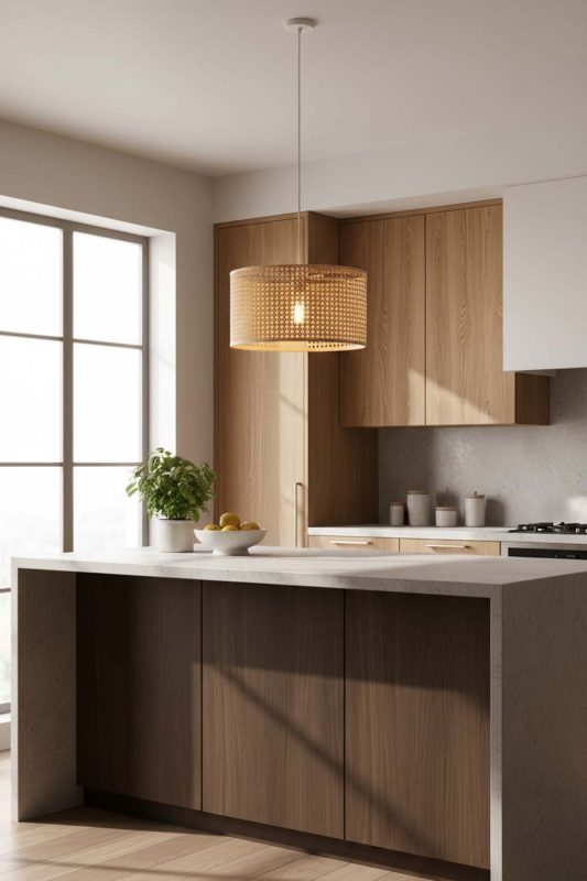 Kitchen Small Rattan Drum Pendant Light - Bright & Functional