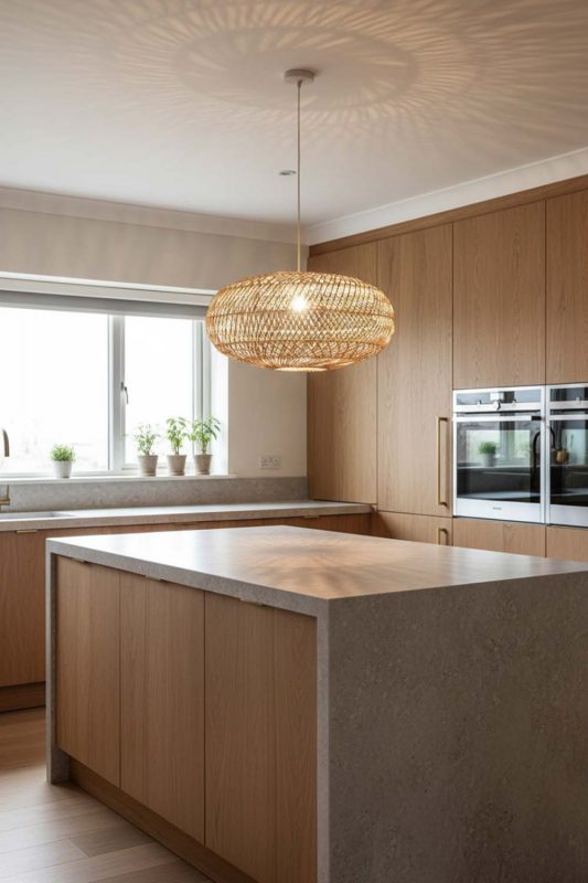 Kitchen Sophisticated Rattan Round Pendant - Clean & Modern Look