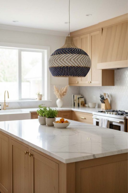 Kitchen White Blue Rattan Pendant Light - Fresh & Inviting