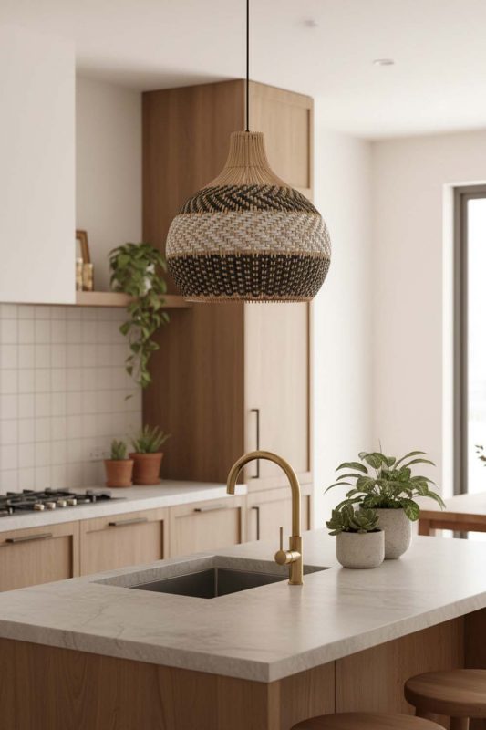 Kitchen White Gray Rattan Pendant Light - Bright & Functional