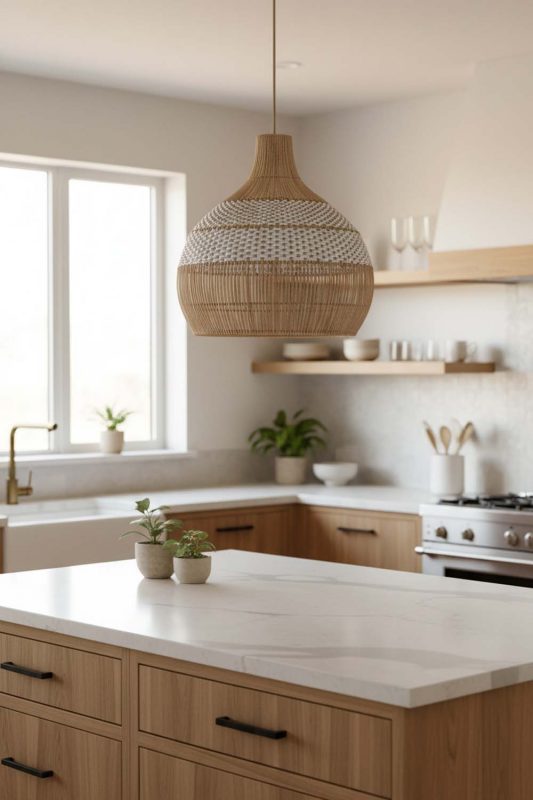 Kitchen White Rattan Pendant Light - Fresh & Inviting