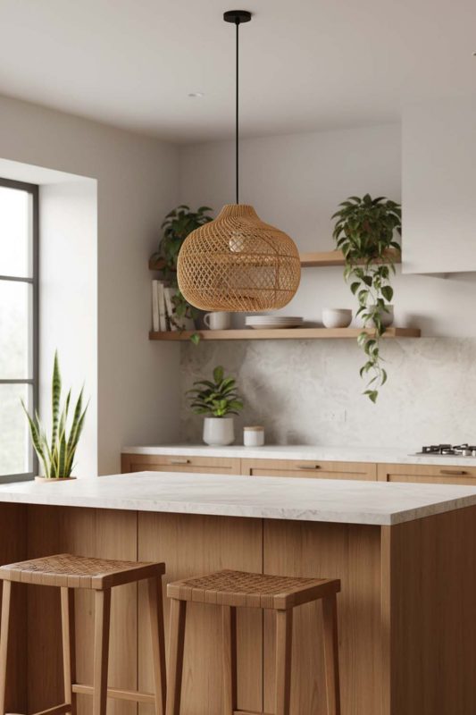 Kitchen Wicker Swag Lamp - Bright & Functional