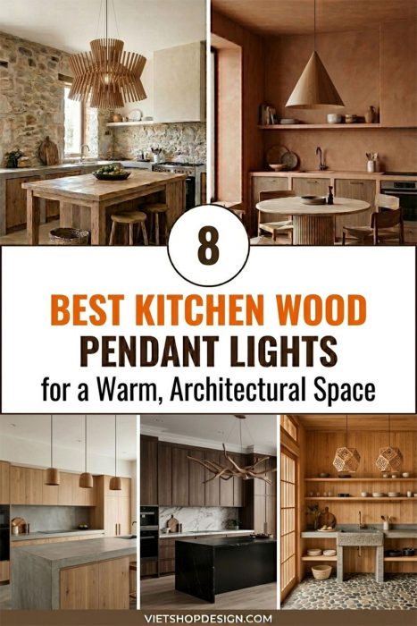 Kitchen Wood Pendant Lights For A Warm, Architectural Space