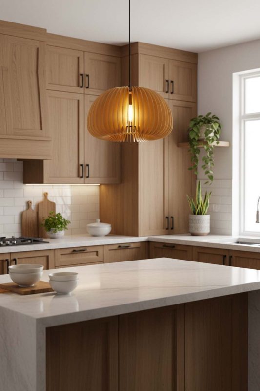 Kitchen Wood Slat Pendant Light - Clean & Modern Look