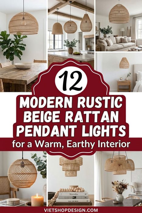 Modern Rustic Beige Rattan Pendant Lights