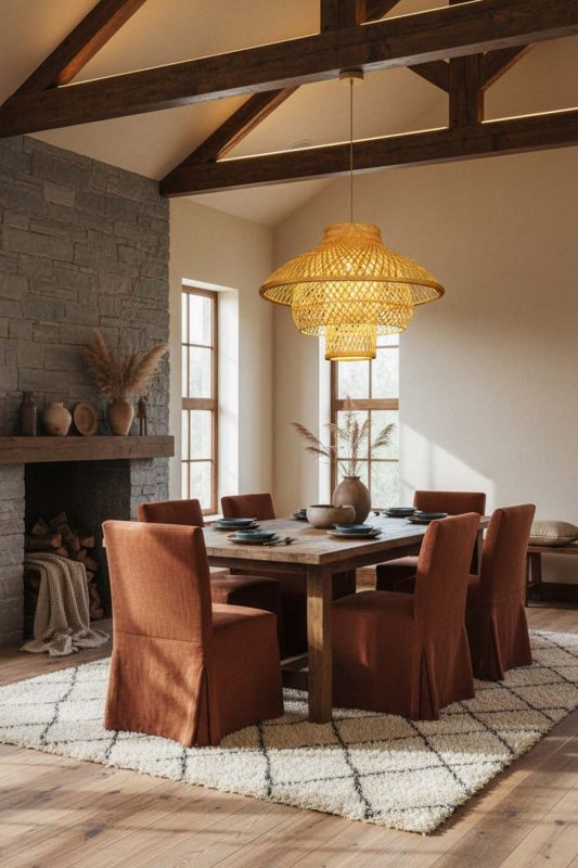 Organic Modern Bamboo 3 Layered Pendant Light - Earthy & Minimal