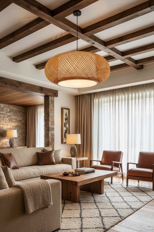 Organic Modern Bamboo Donut Pendant Light - Modern & Warm