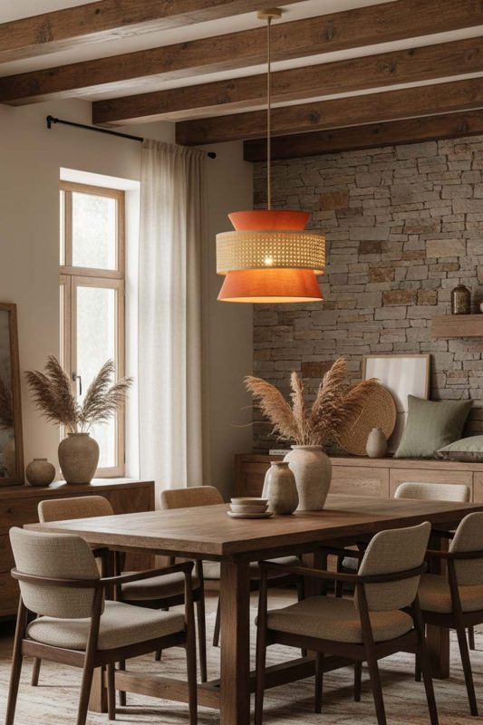 Organic Modern Bamboo Fabric Shade Pendant Light - Earthy & Minimal